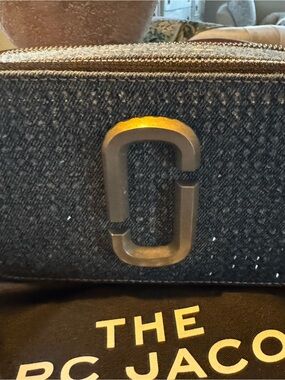 Marc Jacobs Denim Crystal snapshot camera bag with web strap